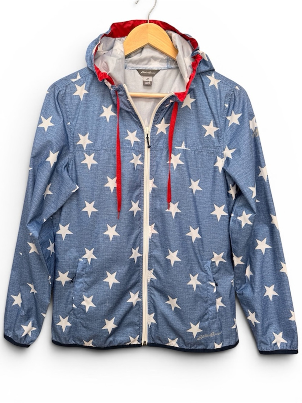 Eddie Bauer Star Print Momentum Light Windbreaker Jacket Hood UPF 50 Size S